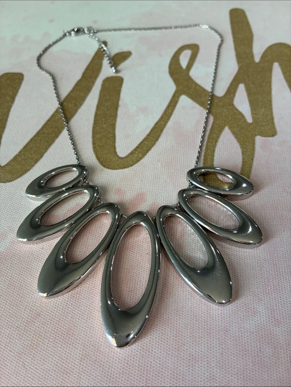 Silver Oval Statement Necklace - Women Jewelry